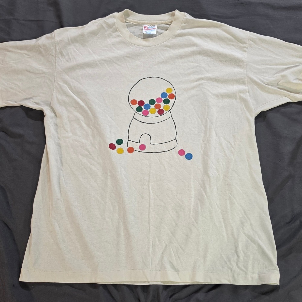 Vintage 80s 90s Hanes Heavyweight 50/50 Gumball Machine Graphic T-Shirt Cream XL